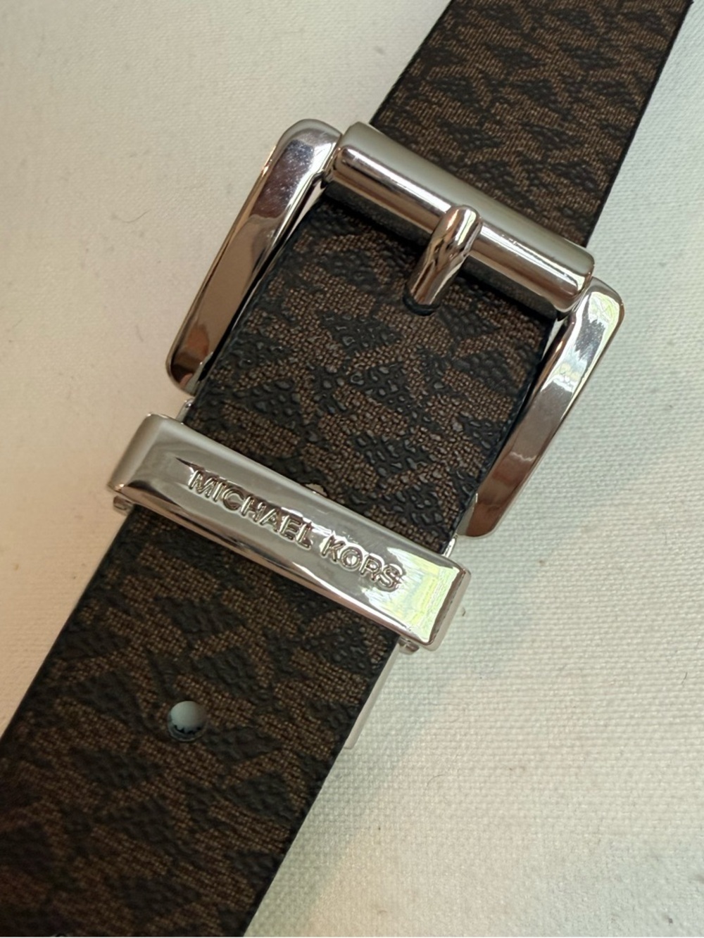 Michael Kors Reversible MK Monogram Belt Black Brown Silver Buckle XL NWT - Picture 11 of 11
